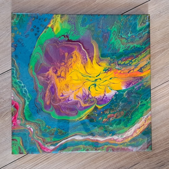 Hand Crafted Passion Flower Painting Acrylic Abstract Fluid Art Resin Floral